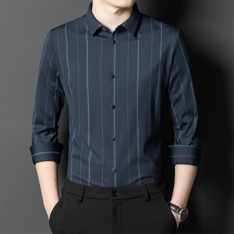 Hight quality Nylon elastic long sleeve shirts for man slim fit formal shirt soft striped tops business elegant white clothes
Hight quality Nylon elastic long sleeve shirts for man slim fit formal shirt soft striped tops business elegant white clothes