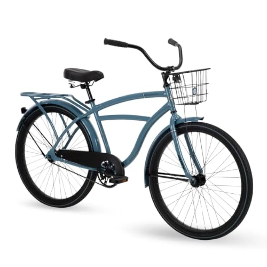 Cruiser Bike for casual rides, steel frame, navy blue, ergonomic design with rear rack and basket on Woodhaven model, coaster b
Cruiser Bike for casual rides, steel frame, navy blue, ergonomic design with rear rack and basket on Woodhaven model, coaster b