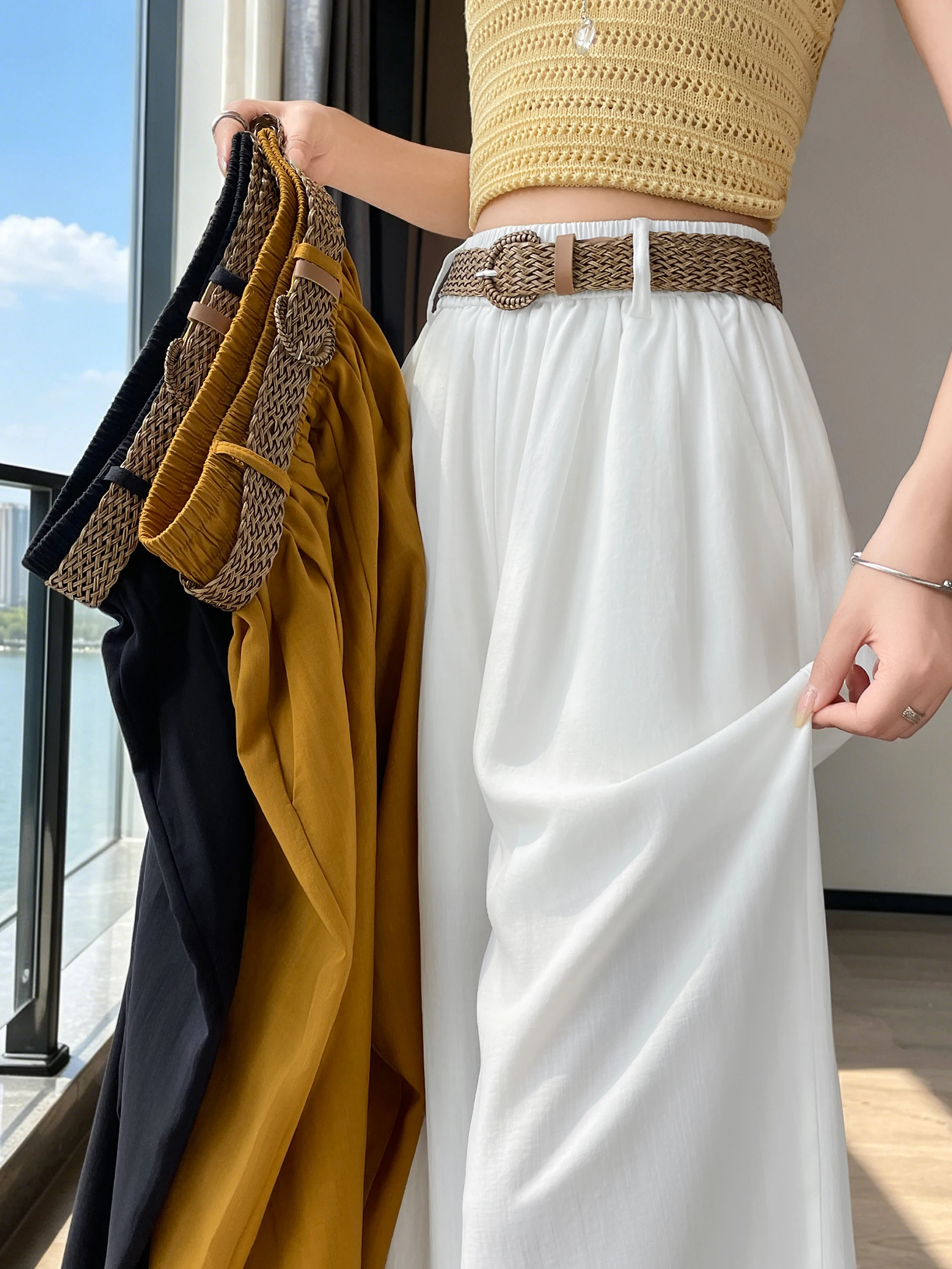 Summer New Ice Silk Linen Wide Leg Pants Women's Loose Casual Drapey Loose Fit Trousers High Waist Straight Leg Commute Style
Summer New Ice Silk Linen Wide Leg Pants Women's Loose Casual Drapey Loose Fit Trousers High Waist Straight Leg Commute Style