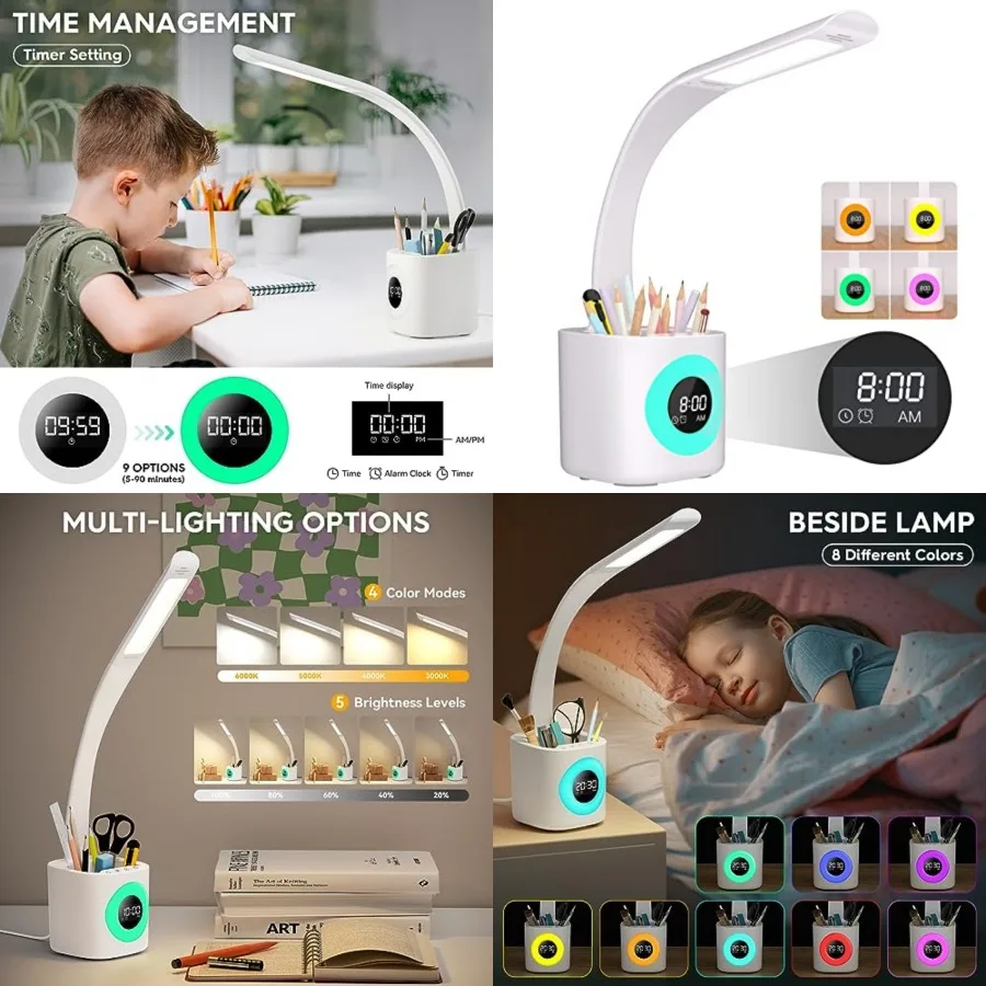 Desk Lamp for,LED Desk Light for Home Office Dimmable USB Table Lamps with Clock Pen Holder Adjustable Desk Lamps with Color Ni
Desk Lamp for,LED Desk Light for Home Office Dimmable USB Table Lamps with Clock Pen Holder Adjustable Desk Lamps with Color Ni