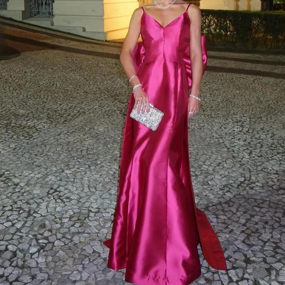 Backless Open Back Bow Panel Train Straight Floor Length Fashion Evening Dresses Sweetheart Spaghetti Straps Satin Sleeveless
Backless Open Back Bow Panel Train Straight Floor Length Fashion Evening Dresses Sweetheart Spaghetti Straps Satin Sleeveless