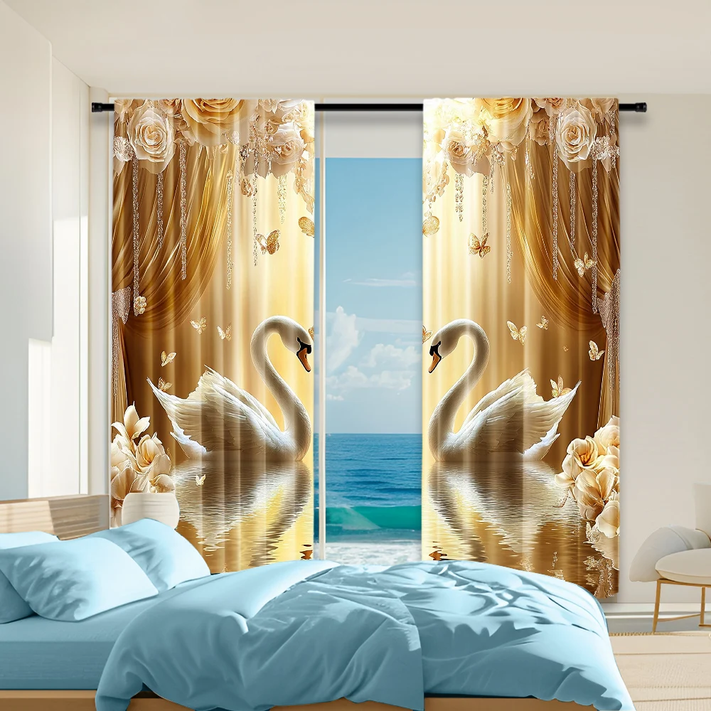 2Pcs Classic Swan And Floral Print Window Curtains Machine Washable Polyester Material Rod Pocket Design Suitable For Bedroom
2Pcs Classic Swan And Floral Print Window Curtains Machine Washable Polyester Material Rod Pocket Design Suitable For Bedroom