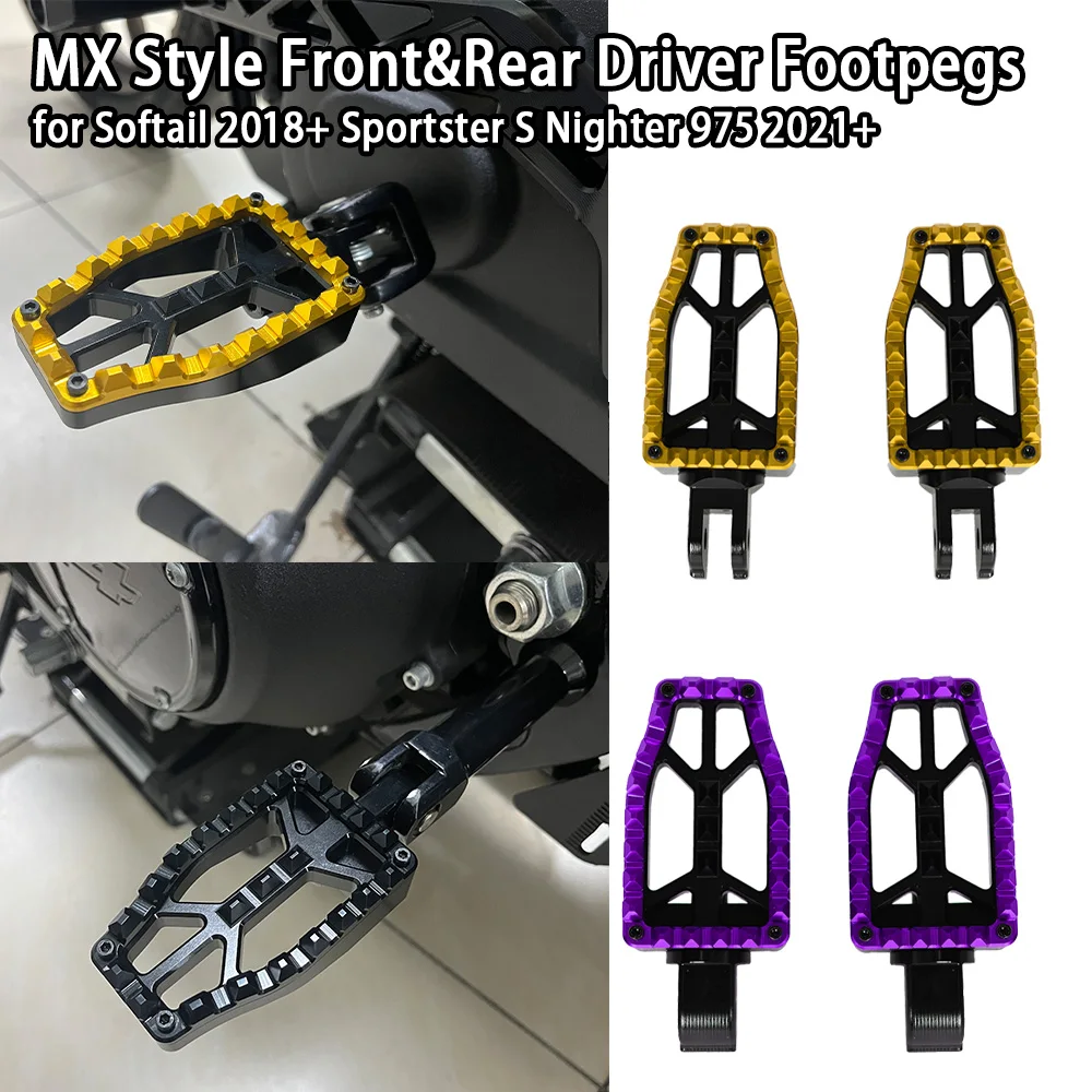Motorcycle Purple CNC 6061 Alloy MX Style Front&Rear Driver Footpegs for Harley Softail 2018 up&Sportster S Nighter 975 2021 up
Motorcycle Purple CNC 6061 Alloy MX Style Front&Rear Driver Footpegs for Harley Softail 2018 up&Sportster S Nighter 975 2021 up