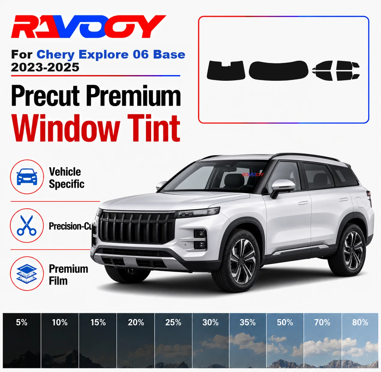 Premium Precut Window Tint Kit Front Windows Rear Windows Rear Windshield For Chery Explore 06 Base 2023-2025 Nano Ceramic Film
Premium Precut Window Tint Kit Front Windows Rear Windows Rear Windshield For Chery Explore 06 Base 2023-2025 Nano Ceramic Film