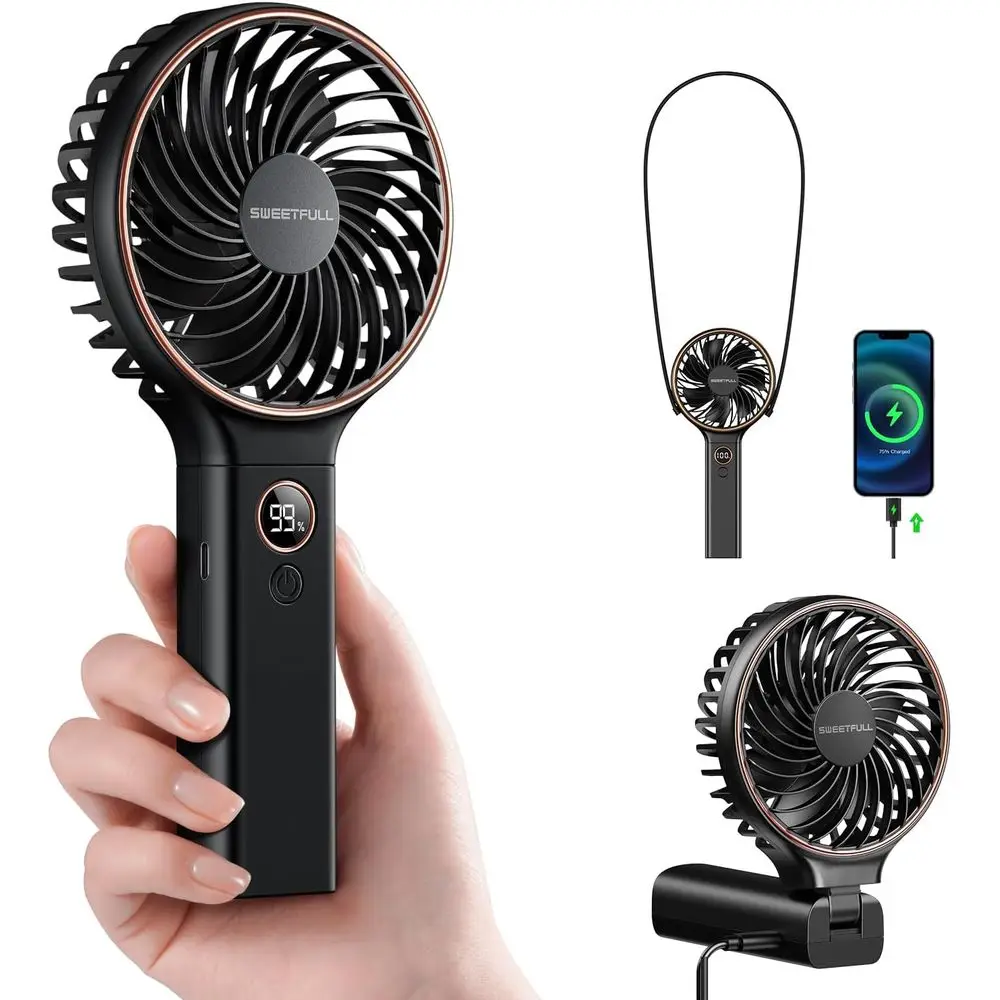 Portable 5000mAh Rechargeable Battery Fan with 6 Speeds, LED Display, and Power Bank for Travel and Summer Essentials
Portable 5000mAh Rechargeable Battery Fan with 6 Speeds, LED Display, and Power Bank for Travel and Summer Essentials