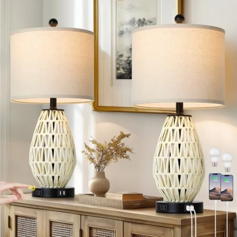 Touch Control Table Lamps, 3 Way Dimmable Bedside Lamps for Bedroom Set of 2 with 2 USB Ports and AC Outlet, Wicker Nightstand
Touch Control Table Lamps, 3 Way Dimmable Bedside Lamps for Bedroom Set of 2 with 2 USB Ports and AC Outlet, Wicker Nightstand