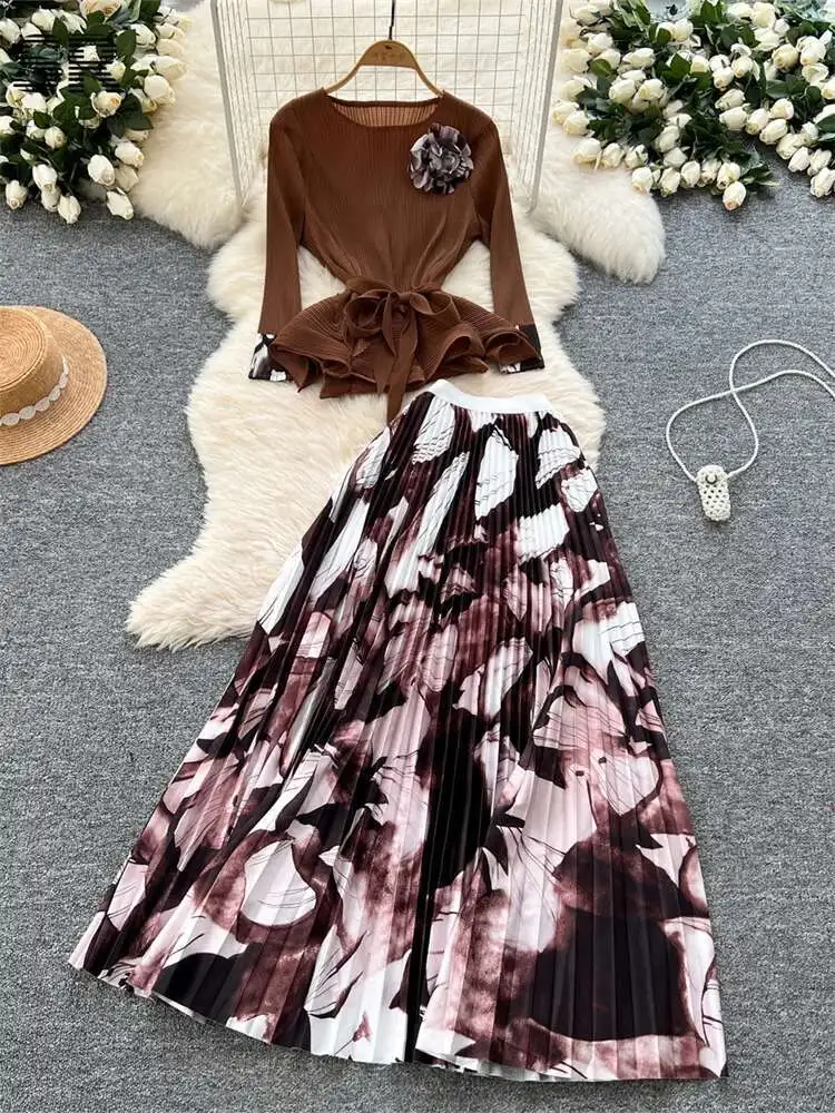 BabYoung Print 3D Flower 2Pc Set Women O Neck Long Sleeve Irregular Tops+Pleated Large Swing Skirt High Quality Vacation Suits
BabYoung Print 3D Flower 2Pc Set Women O Neck Long Sleeve Irregular Tops+Pleated Large Swing Skirt High Quality Vacation Suits