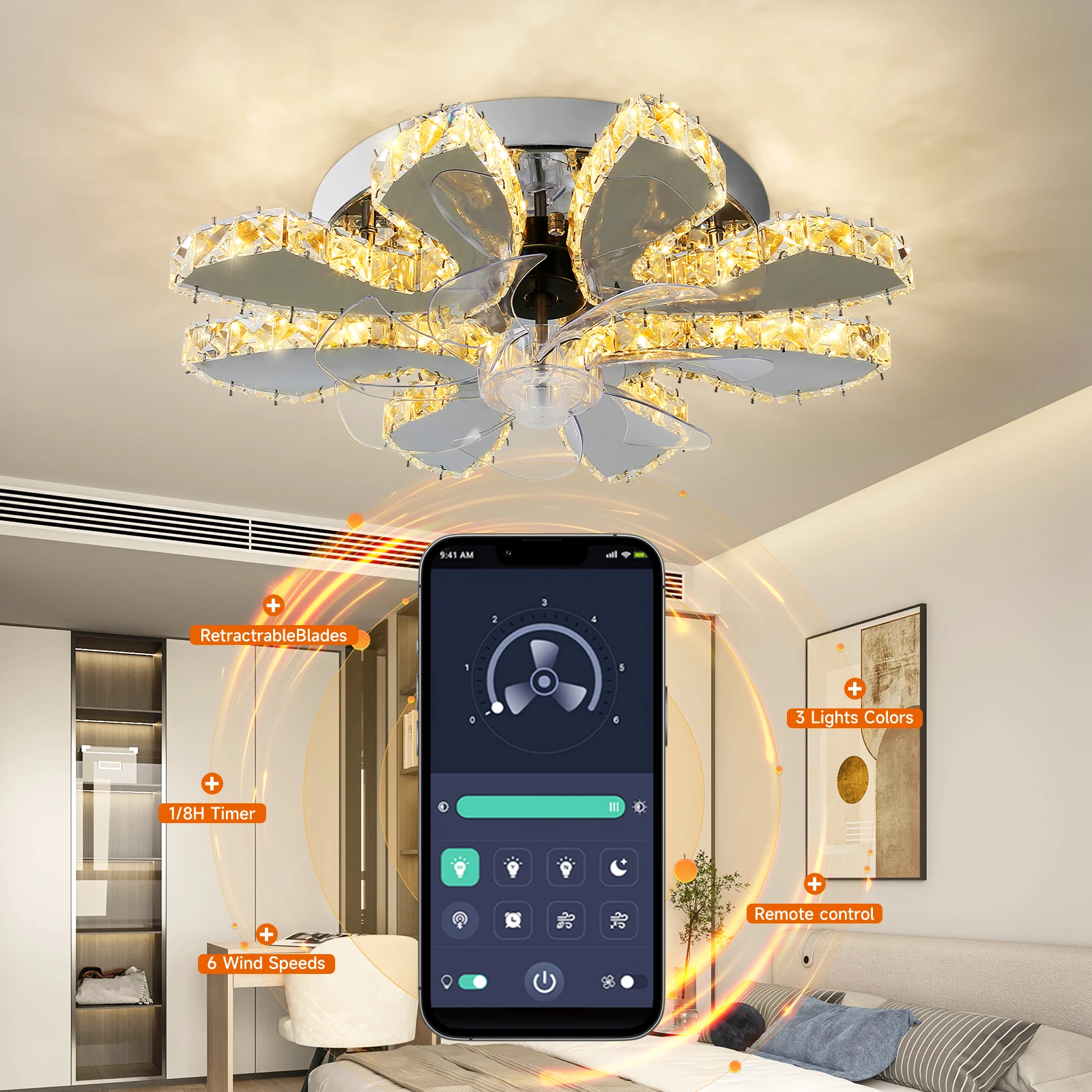 Modern Ceiling Fan Lamp APP Remote Control Crystal Led Chandelier Fan Light Bedroom Living Room Home Appliance Decor Fixture
Modern Ceiling Fan Lamp APP Remote Control Crystal Led Chandelier Fan Light Bedroom Living Room Home Appliance Decor Fixture