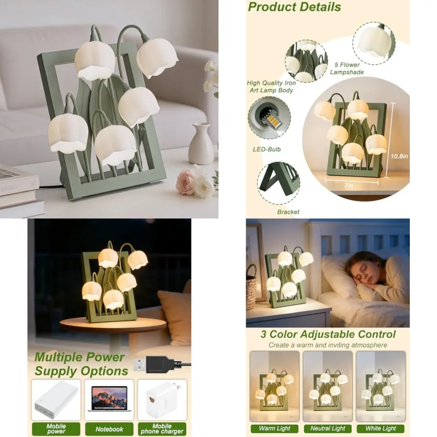 Flower Lamp, Bedside Vintage Table Lamps, 5 Lily of The Valley Night Lights, 3 Colors Modes Kawaii Bedside Lamp Decor, Cute Des
Flower Lamp, Bedside Vintage Table Lamps, 5 Lily of The Valley Night Lights, 3 Colors Modes Kawaii Bedside Lamp Decor, Cute Des