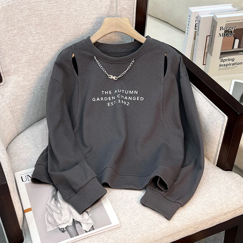 Spring Autumn Thin O-Neck Pullovers Women's Solid Color Letter Printing Tops Korean Style Hollow Out All-Matched Sweatshirts
Spring Autumn Thin O-Neck Pullovers Women's Solid Color Letter Printing Tops Korean Style Hollow Out All-Matched Sweatshirts