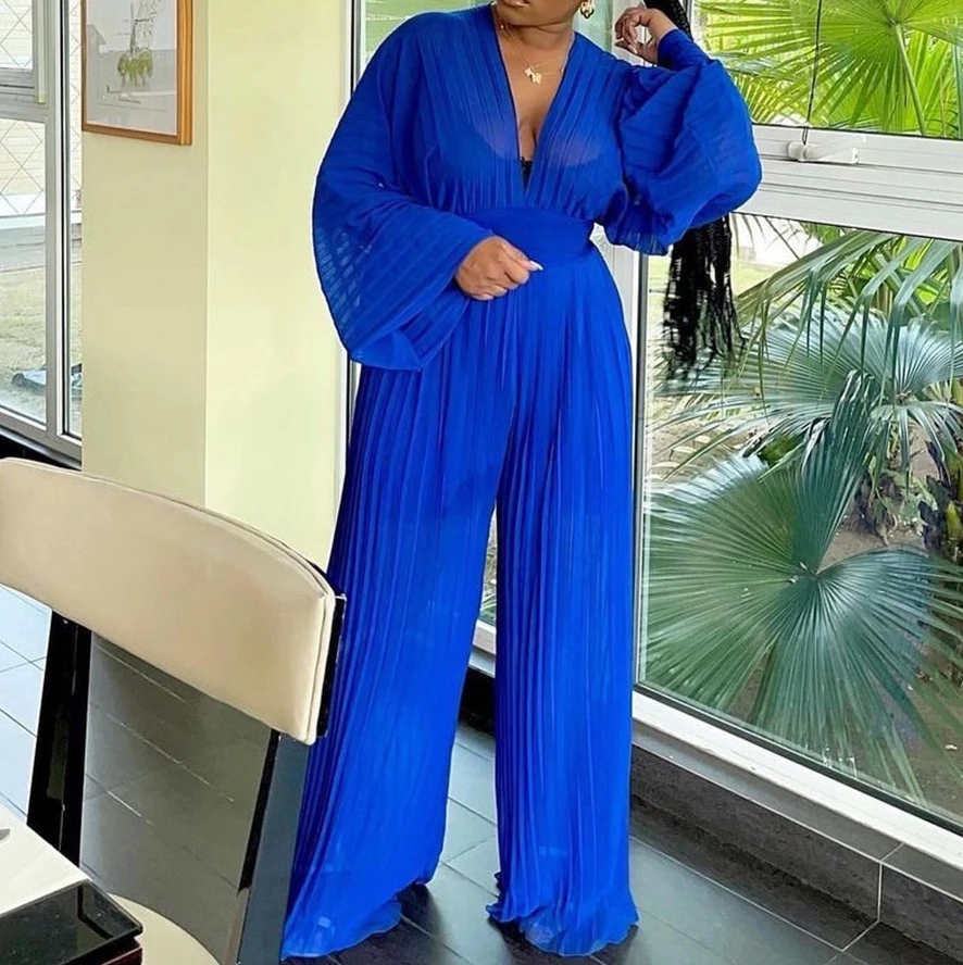 Women's Casual Sexy Two-piece Solid Color Chiffon Pleated V-neck Long Sleeve Crop Blouse Top and High Waisted Wide Leg Pants Set
Women's Casual Sexy Two-piece Solid Color Chiffon Pleated V-neck Long Sleeve Crop Blouse Top and High Waisted Wide Leg Pants Set