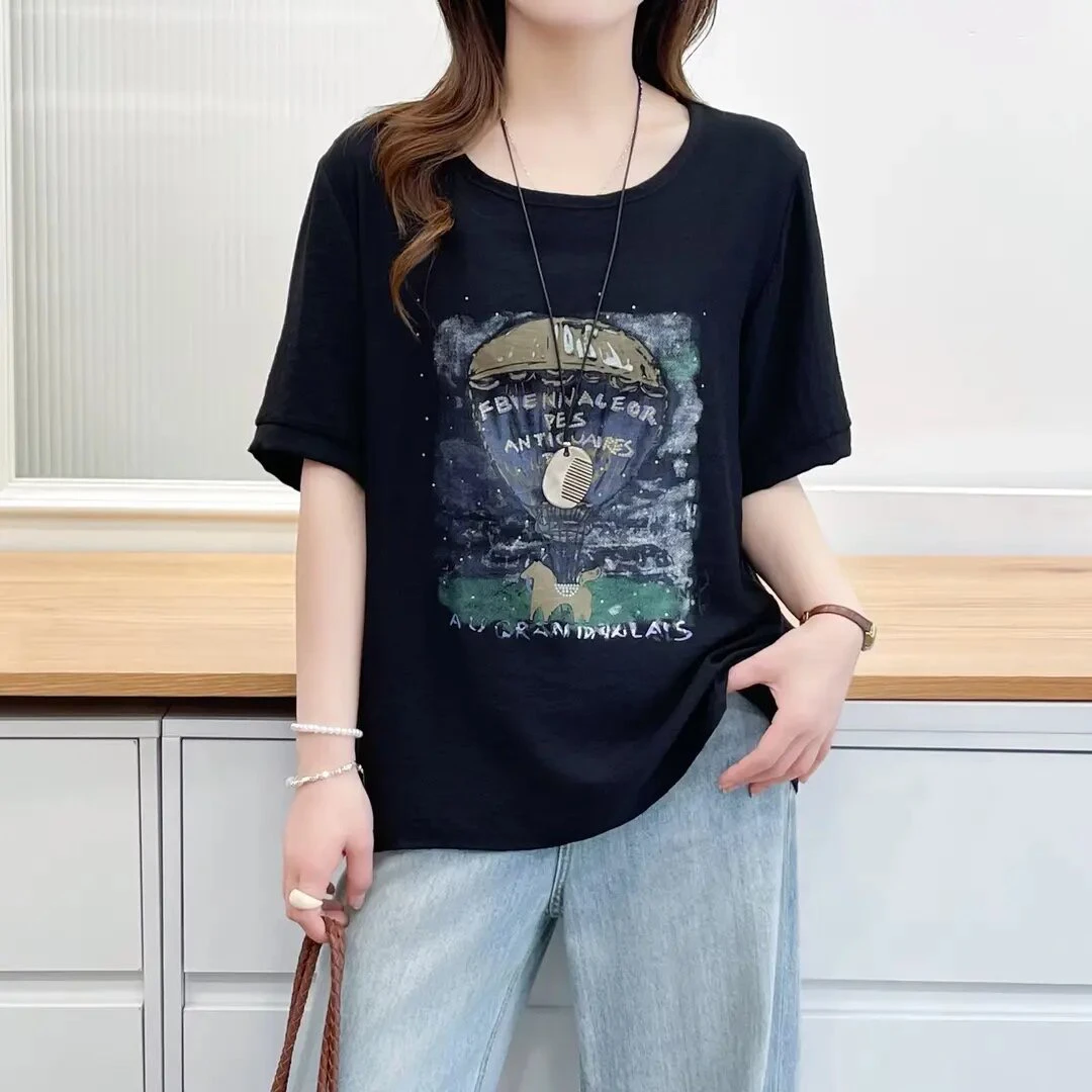 Casual Korean Style Women's Summer New Print Short Sleeve Base Shirt plus Size Top Match All Kind of Clothes round Neck T-shirt
Casual Korean Style Women's Summer New Print Short Sleeve Base Shirt plus Size Top Match All Kind of Clothes round Neck T-shirt