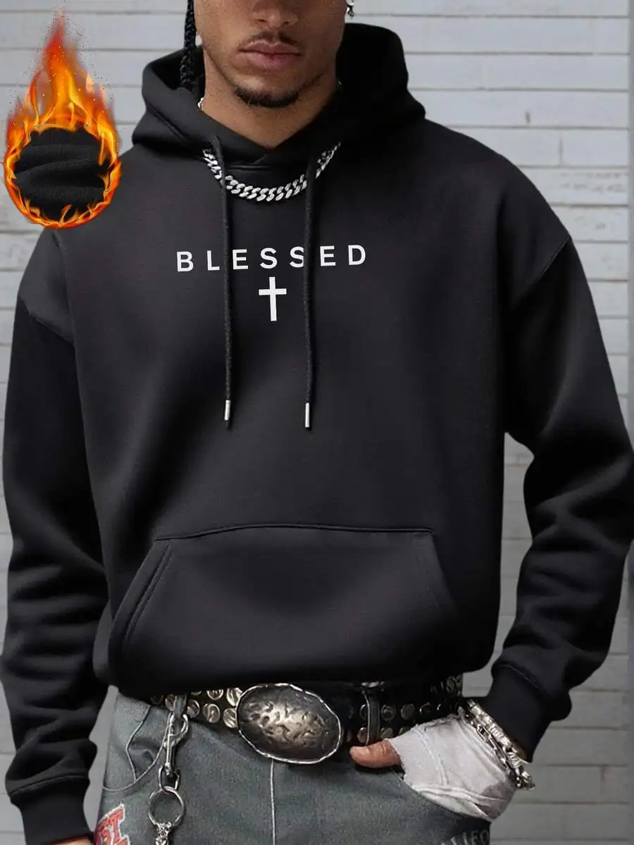 Мужская черная толстовка с термоизоляцией и принтом с надписью "Blessed", повседневная уличная одежда
Мужская черная толстовка с термоизоляцией и принтом с надписью "Blessed", повседневная уличная одежда