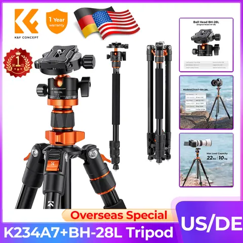 K&F Concept 78"/2m Camera Tripod for Aluminum DSLR Stand 10kgs Load Camera Vlog Tripod Monopod with 360 Degrees Ball Head Travel