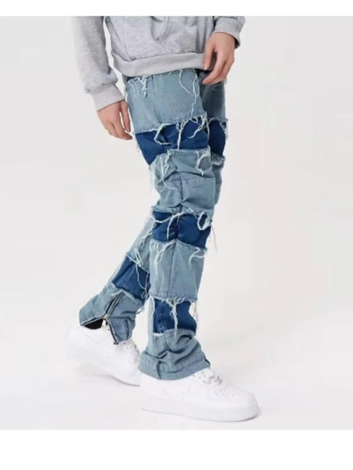 Men's Distred Patchwork Inner Zip Straight Jeans Long Pants Youth Faion Denim Fabric Antimicrobial Daily Wear
Men's Distred Patchwork Inner Zip Straight Jeans Long Pants Youth Faion Denim Fabric Antimicrobial Daily Wear