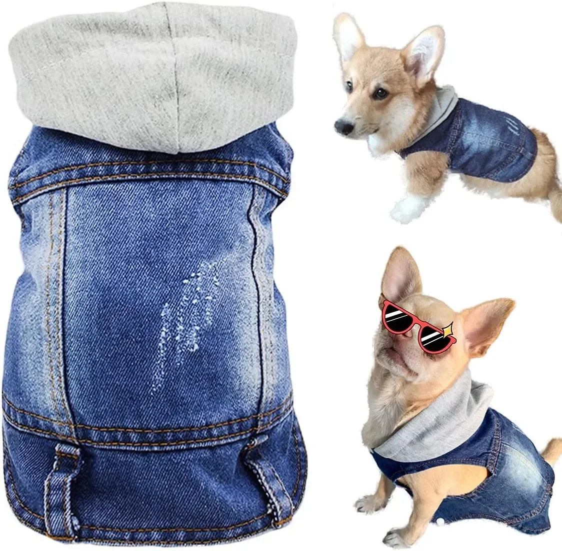 Pet Clothes Dog Jeans Jacket Cool Denim Hoodie Coat, Puppy Clothing Shirt Costume, Doggy Vintage Washable Lapel Vest 
Pet Clothes Dog Jeans Jacket Cool Denim Hoodie Coat, Puppy Clothing Shirt Costume, Doggy Vintage Washable Lapel Vest