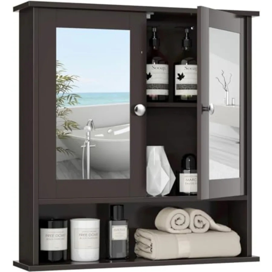 Bathroom Medicine Cabinet, Bathroom Wall Cabinet with 2 Mirror Doors and Adjustable Shelf, Over Toilet Storage, Wood Wall Mount
Bathroom Medicine Cabinet, Bathroom Wall Cabinet with 2 Mirror Doors and Adjustable Shelf, Over Toilet Storage, Wood Wall Mount