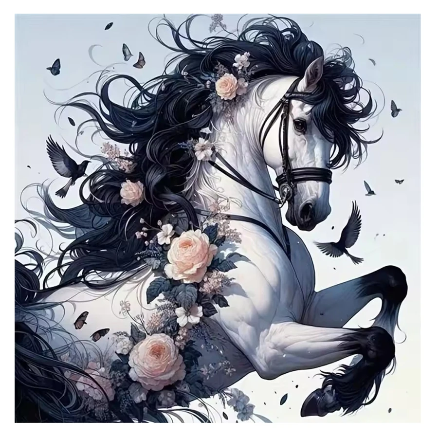 Алмазная мозаика, белый цветок, лошадь, животное, розовая роза, полный набор алмазной живописи, полная дрель, новая коллекция, украшение для комнаты, дома, подарок