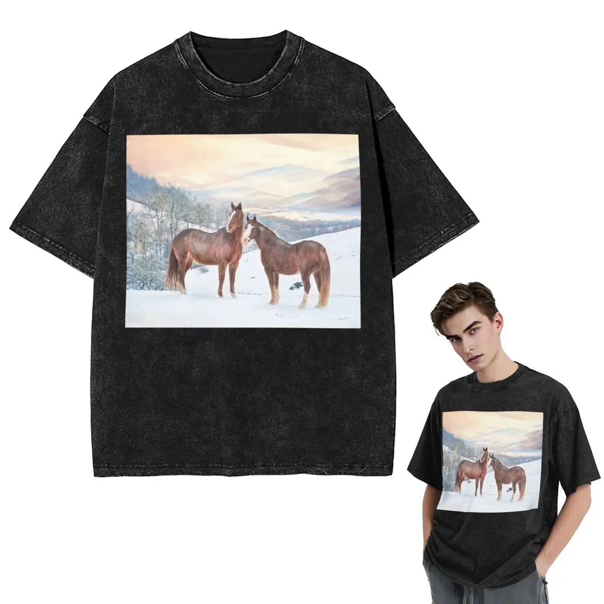 Streetwear T-Shirts Horses With Snow And Sunset Hills Washed T Shirt Short Sleeve Hip Hop T-Shirt Tops Tees for Men Women
Streetwear T-Shirts Horses With Snow And Sunset Hills Washed T Shirt Short Sleeve Hip Hop T-Shirt Tops Tees for Men Women