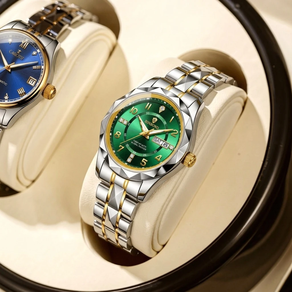 1pcs Women's Watch Green Dial Two-Tone Metal Strap Date & Week Display Exquisite Dial Stylish Versatile Temperament
1pcs Women's Watch Green Dial Two-Tone Metal Strap Date & Week Display Exquisite Dial Stylish Versatile Temperament