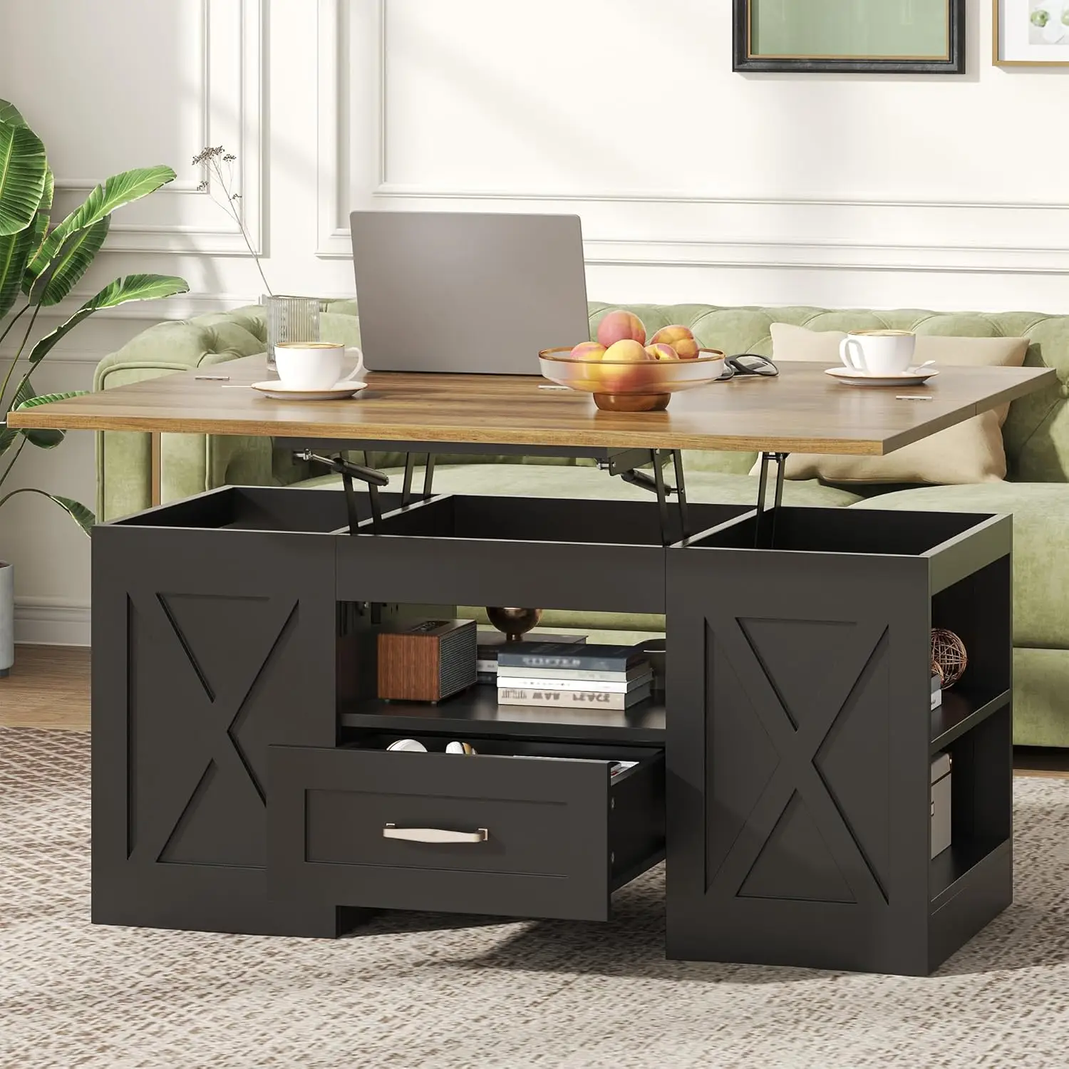 40in Lift Top Coffee Table Storage Drawers Hidden Compartment Converts Dining Table Farmhouse Brown, Customized
40in Lift Top Coffee Table Storage Drawers Hidden Compartment Converts Dining Table Farmhouse Brown, Customized