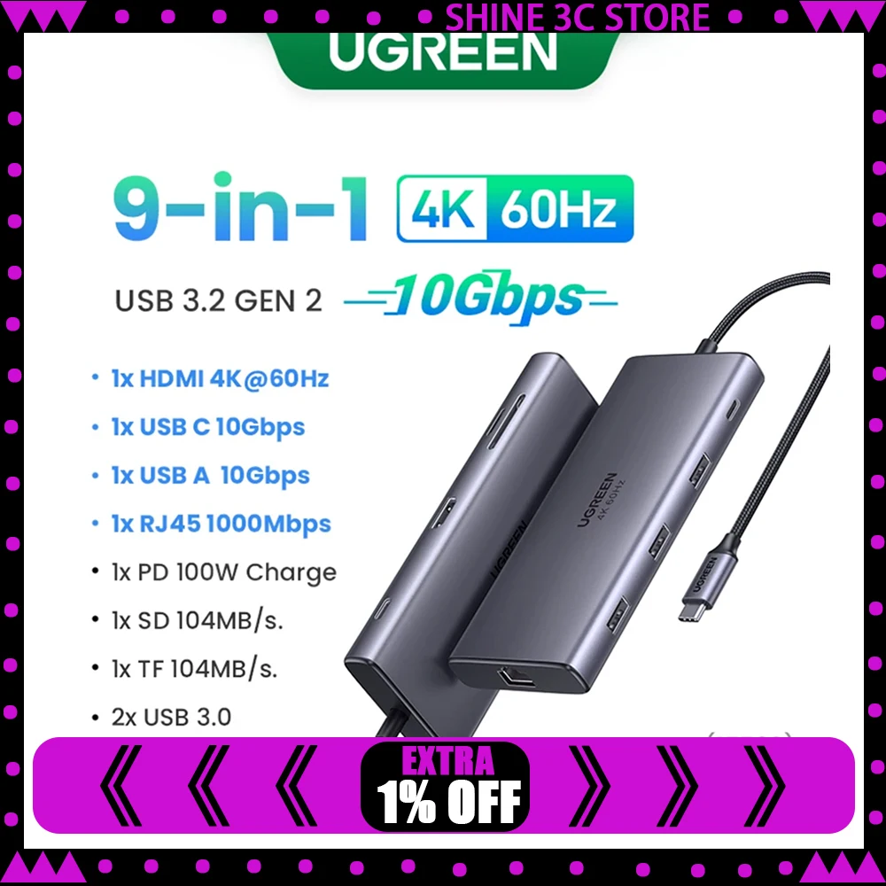 UGREEN USB C HUB 4K60Hz HDMI-адаптер USB C к USB3.0 PD100W SD&TF Type C 3.1 Разветвитель Док-станция для ноутбука MacBook Pro Air
UGREEN USB C HUB 4K60Hz HDMI-адаптер USB C к USB3.0 PD100W SD&TF Type C 3.1 Разветвитель Док-станция для ноутбука MacBook Pro Air