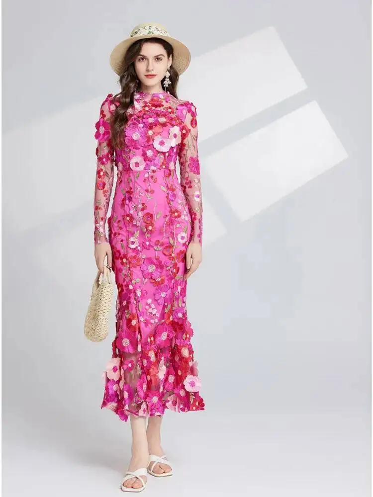 Designer Summer Autumn Flower Embroidery Lace Prom Evening Dress Women Mesh Tulle Bodycon Pencil Long Sleeve Midi Dresses Party
Designer Summer Autumn Flower Embroidery Lace Prom Evening Dress Women Mesh Tulle Bodycon Pencil Long Sleeve Midi Dresses Party