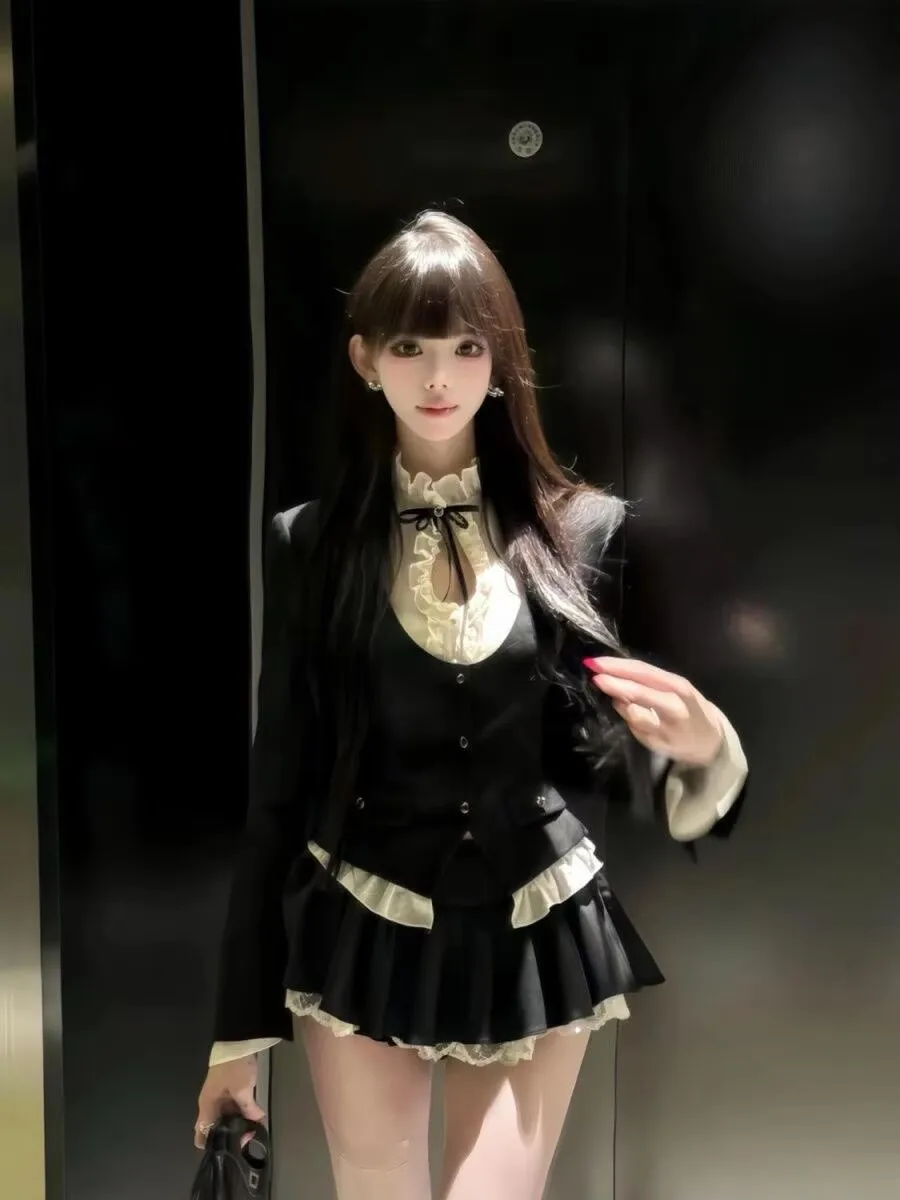 Japanese Sweet Lolita 3-Piece Outfit Women Vintage Short Blazer Ruffle Long Sleeves Blouse Cake Mini Skirt Kawaii Y2K Dress Set
Japanese Sweet Lolita 3-Piece Outfit Women Vintage Short Blazer Ruffle Long Sleeves Blouse Cake Mini Skirt Kawaii Y2K Dress Set