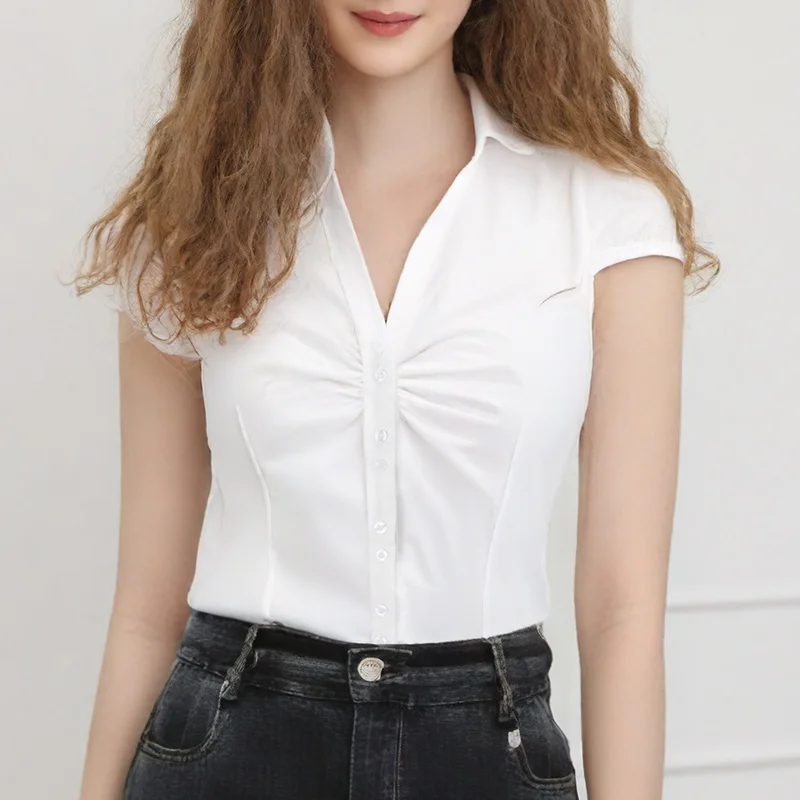 Женские рубашки на пуговицах с короткими рукавами Y2k, повседневный топ на пуговицах с v-образным вырезом, винтажная облегающая блузка с воротником на выход
Женские рубашки на пуговицах с короткими рукавами Y2k, повседневный топ на пуговицах с v-образным вырезом, винтажная облегающая блузка с воротником на выход