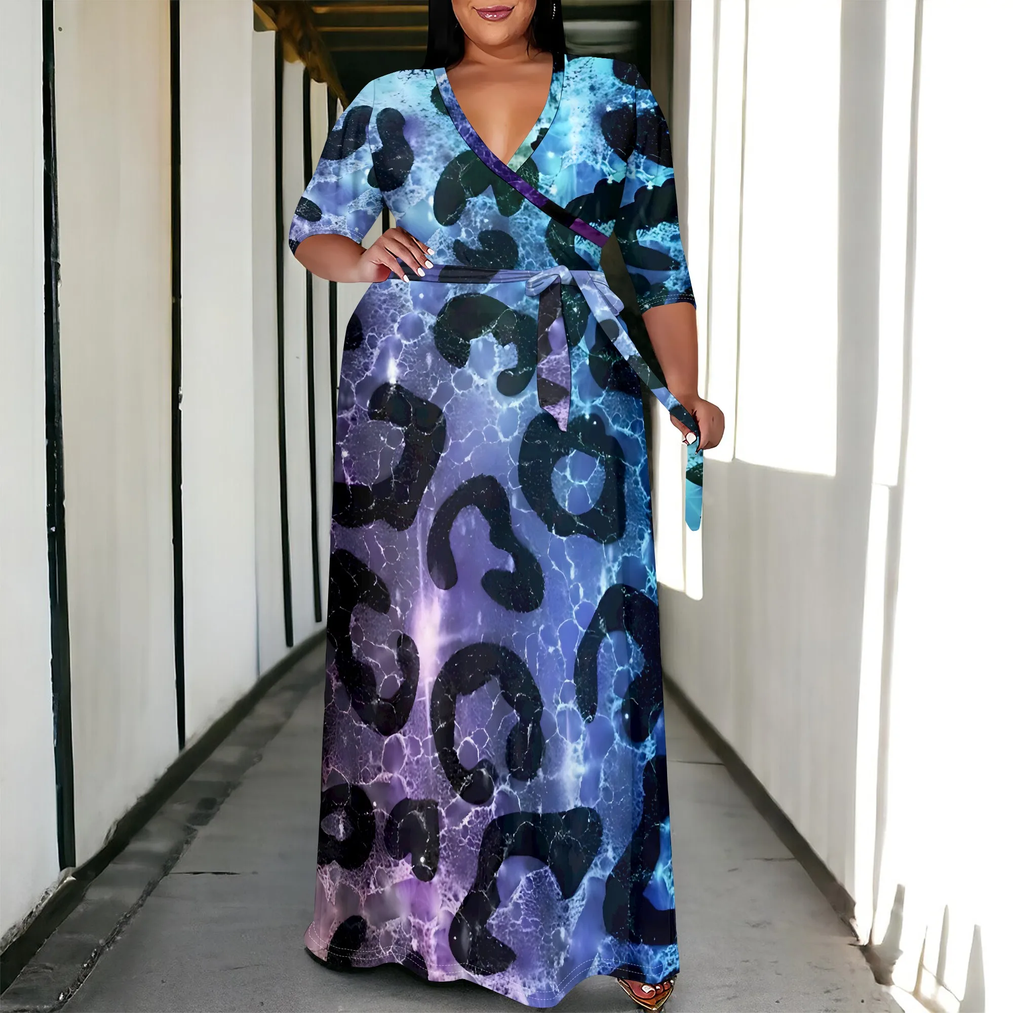 Plus Size Women's Pullover Sexy V Neck 3/4 Sleeve Loose Long for Women Fashion Printed Summer Casual Maxi Dresses With Pocket
Plus Size Women's Pullover Sexy V Neck 3/4 Sleeve Loose Long for Women Fashion Printed Summer Casual Maxi Dresses With Pocket