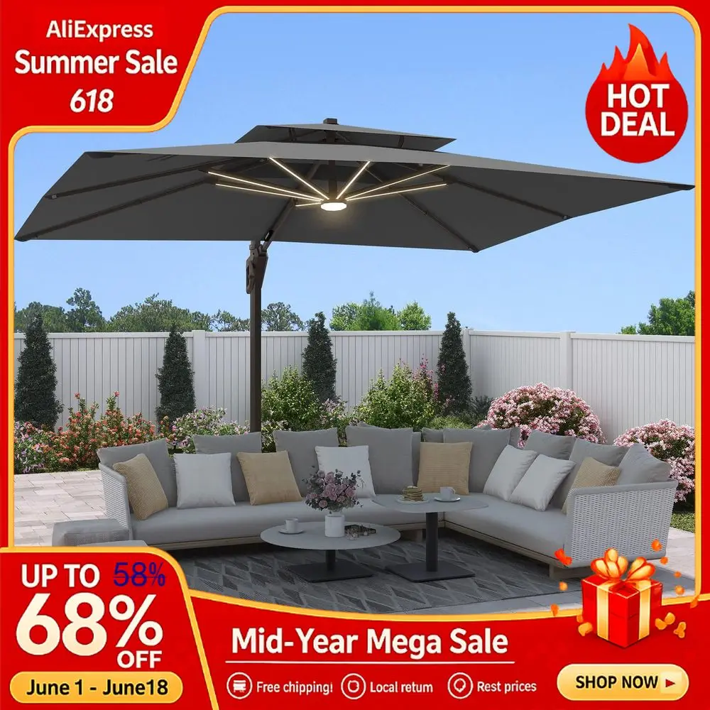 12 FT Rectangular Cantilever Patio Umbrella, 360° Rotation Double Top Offset Umbrella, Heavy Duty with Base, Custom
12 FT Rectangular Cantilever Patio Umbrella, 360° Rotation Double Top Offset Umbrella, Heavy Duty with Base, Custom