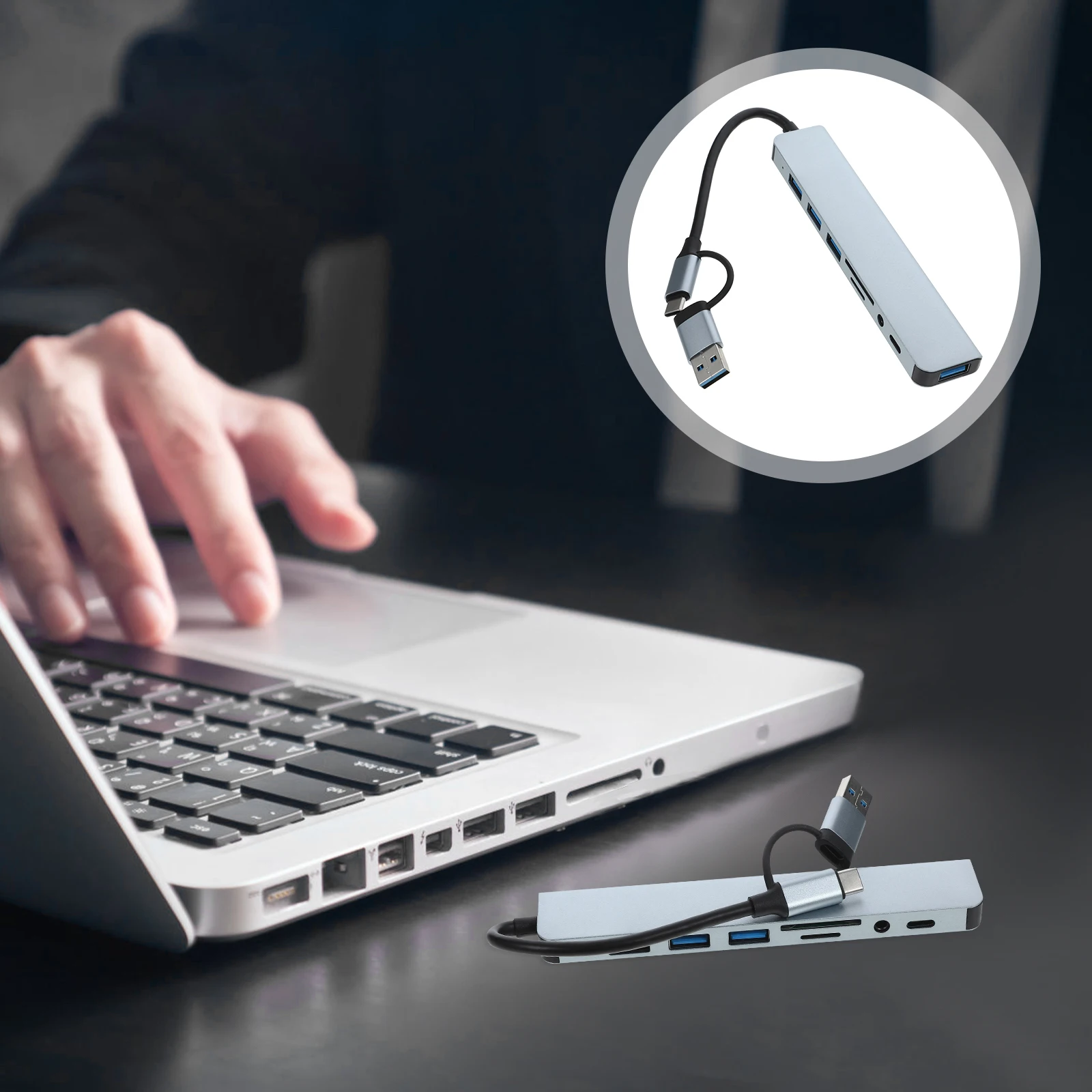 Type C Expansion Dock USB Hub Adapter Multi Port Silver Laptop Type USB Splitter Connectors Expander
Type C Expansion Dock USB Hub Adapter Multi Port Silver Laptop Type USB Splitter Connectors Expander