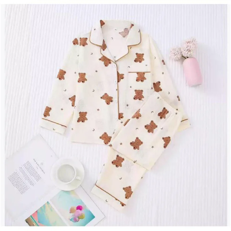 Women's Pajamas Long Sleeve Trousers Cotton Crepe Pajamas Double Gauze Sleepwear Sweet Cute Breathable Home Clothes 2 Piece
Women's Pajamas Long Sleeve Trousers Cotton Crepe Pajamas Double Gauze Sleepwear Sweet Cute Breathable Home Clothes 2 Piece