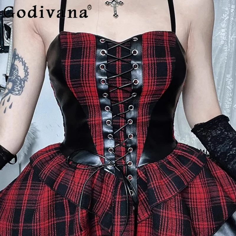 Red Plaid Strap Dress for Women Subculture Stage Performance Costume Dress Hot Girl Music Festival Performance Sexy Dress 
Red Plaid Strap Dress for Women Subculture Stage Performance Costume Dress Hot Girl Music Festival Performance Sexy Dress
