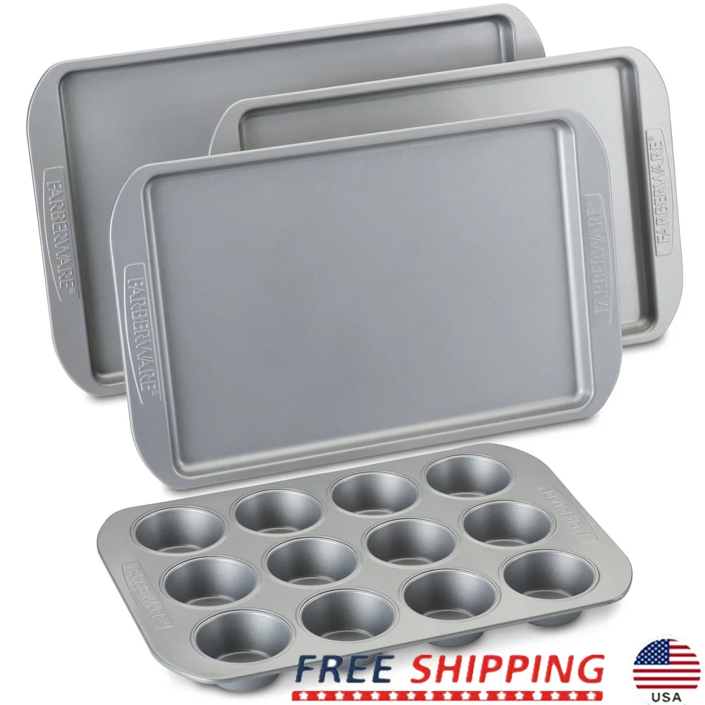 Nonstick Bakeware Set 4-Piece Muffin Cupcake and Baking Sheets Oven Safe Durable Heavy-Duty Construction Versatile Roasting
Nonstick Bakeware Set 4-Piece Muffin Cupcake and Baking Sheets Oven Safe Durable Heavy-Duty Construction Versatile Roasting