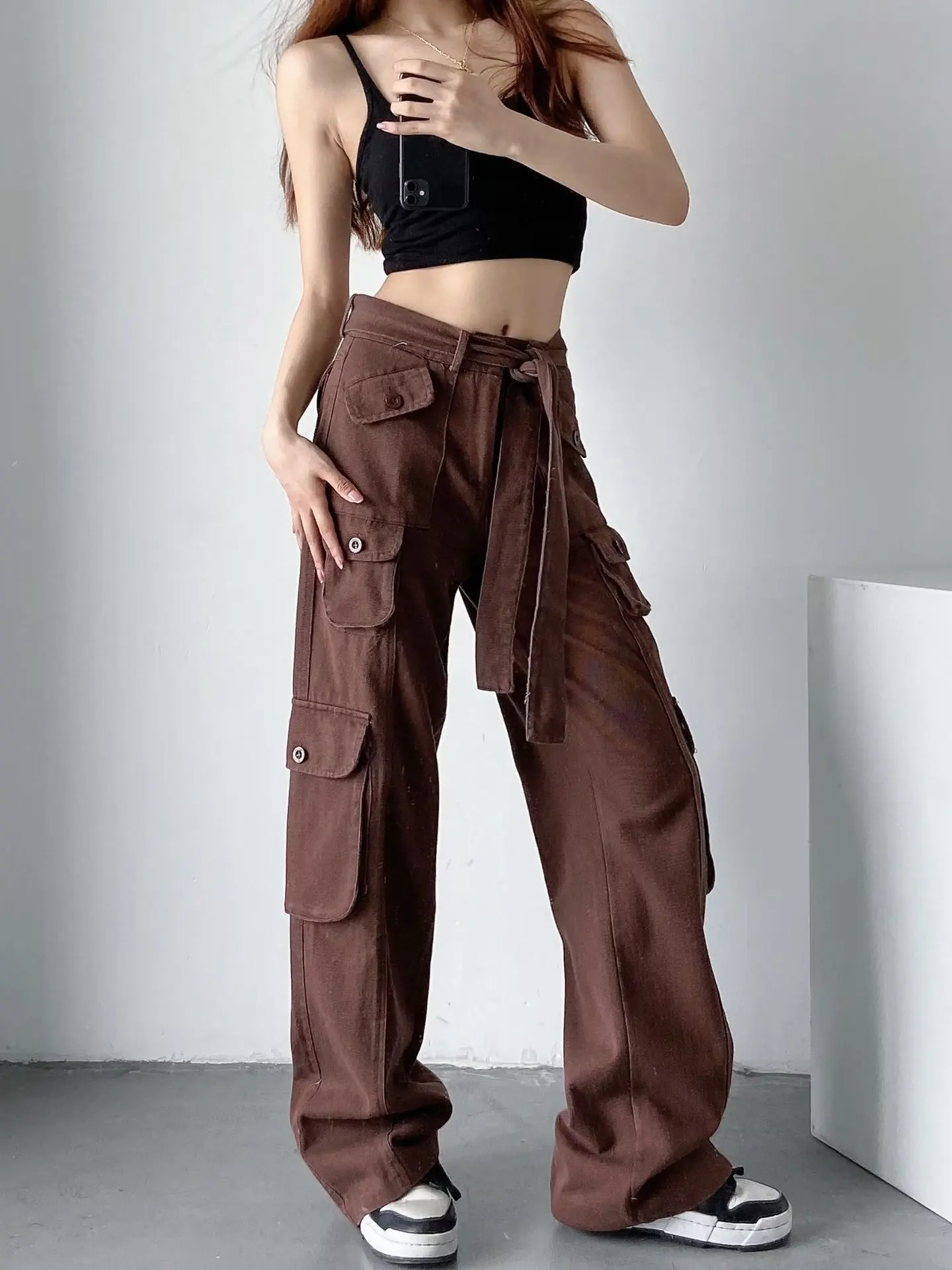 Retro Women Wide Leg Pants Multi-pocket Overalls Trousers American Autumn Ins High Street Hip Hop Handsome Slim Belt Streetpants
Retro Women Wide Leg Pants Multi-pocket Overalls Trousers American Autumn Ins High Street Hip Hop Handsome Slim Belt Streetpants