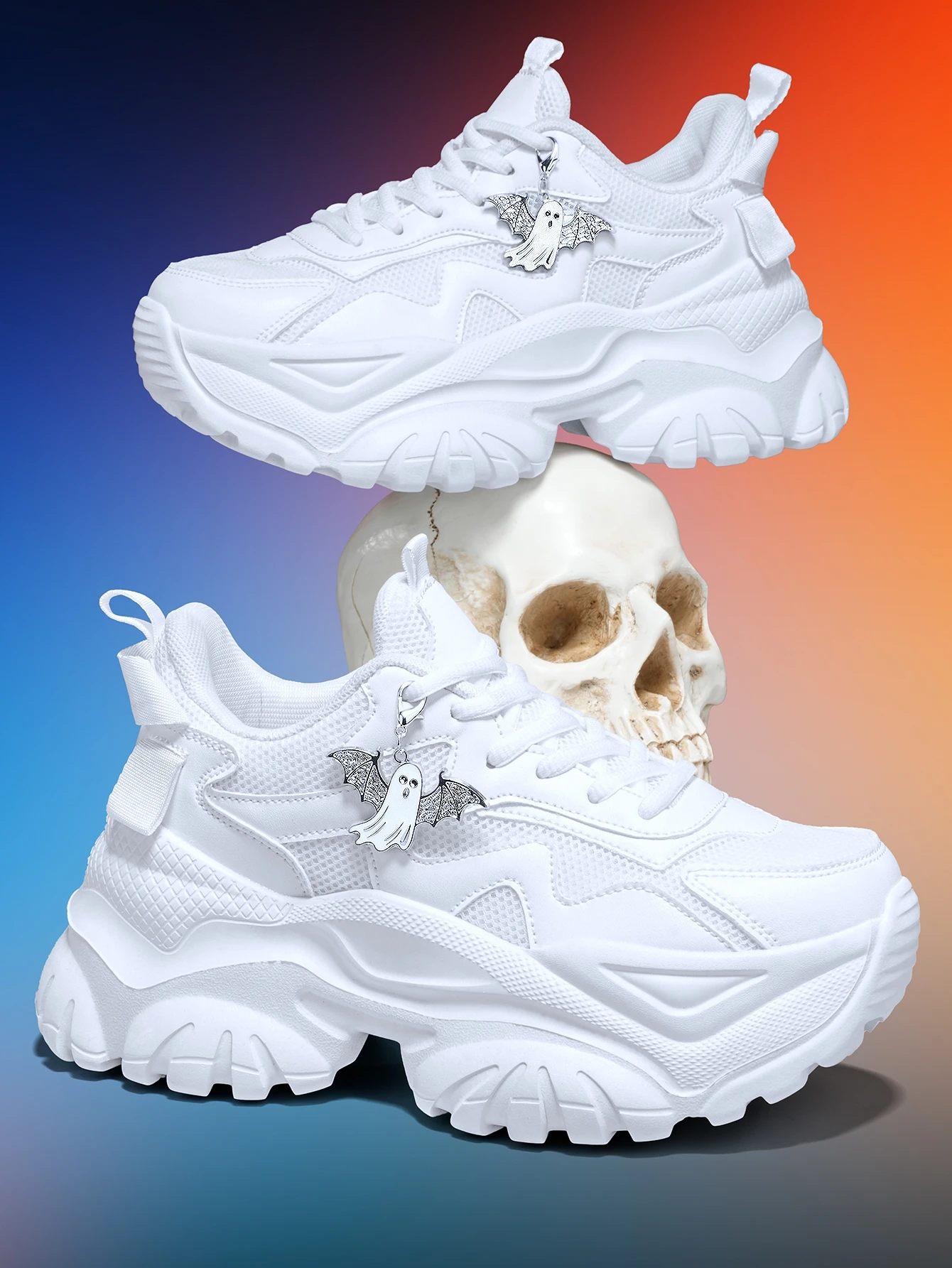 Women's Thick-Soled 7cm Height-Increasing Dad Shoes, Sweet and Cool Y2K Style High Street Fashion, Versatile Casual White Sneakers, Lightweight Breathable Mesh Fabric Upper, Detachable Silver Ghost Metal Charm, Eva Non-Slip Wave Sole, Suitable for All Sea
Women's Thick-Soled 7cm Height-Increasing Dad Shoes, Sweet and Cool Y2K Style High Street Fashion, Versatile Casual White Sneakers, Lightweight Breathable Mesh Fabric Upper, Detachable Silver Ghost Metal Charm, Eva Non-Slip Wave Sole, Suitable for All Sea