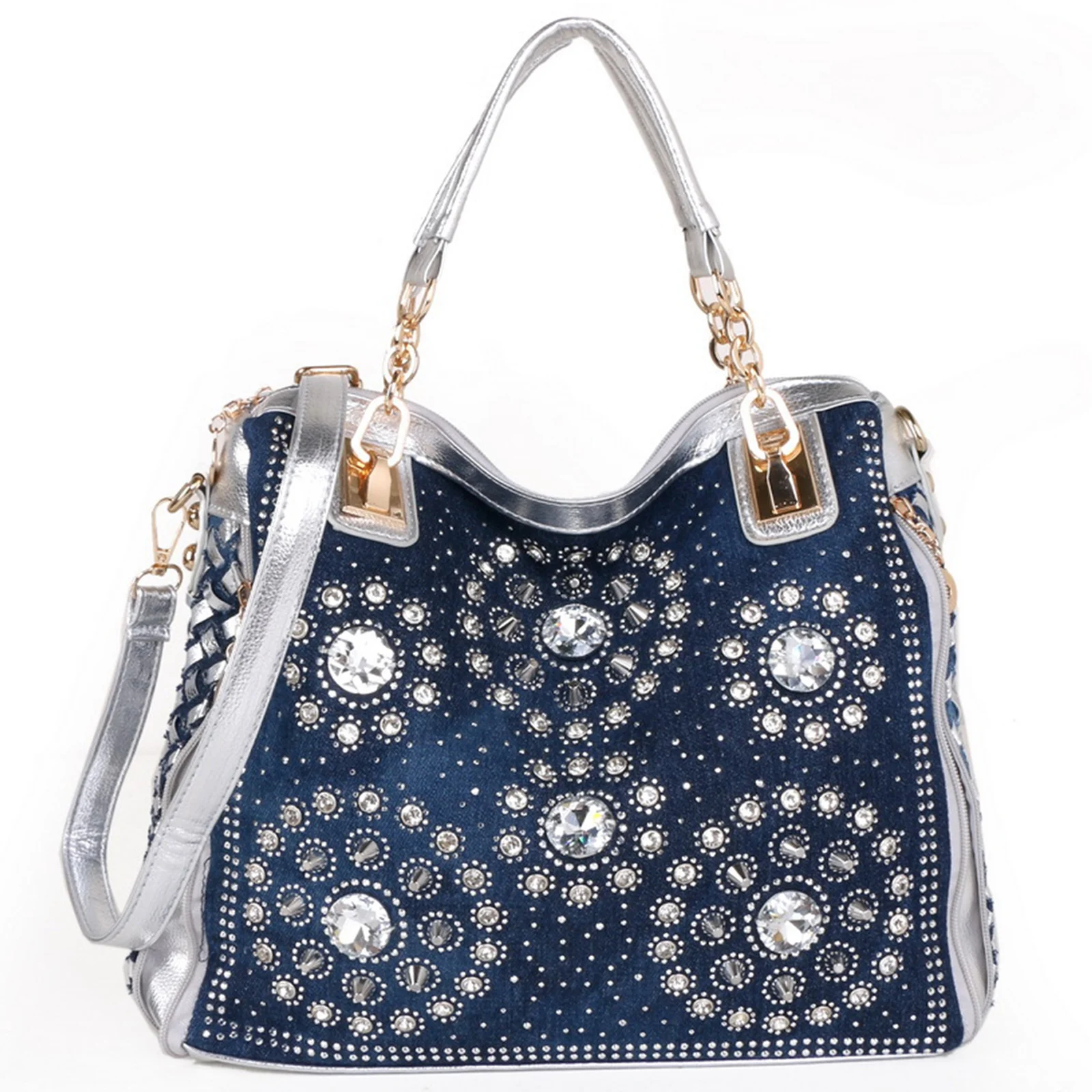 iPinee denim jean casual women handbags designer weaving shoulder bags rhinestone decorative womens messenger bag totes
iPinee denim jean casual women handbags designer weaving shoulder bags rhinestone decorative womens messenger bag totes