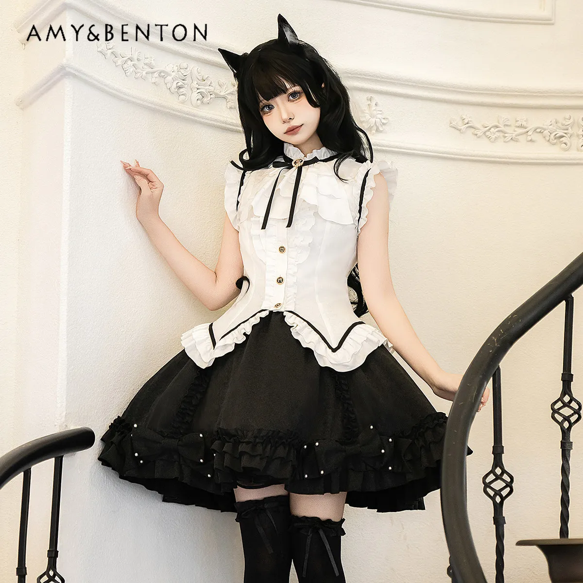 Goth Lolita Dress Women Vintage Ruffle Bow Lace Up High Waist A-line Skirt Japanese Harajuku Maid Cosplay Costume Party Dresses
Goth Lolita Dress Women Vintage Ruffle Bow Lace Up High Waist A-line Skirt Japanese Harajuku Maid Cosplay Costume Party Dresses