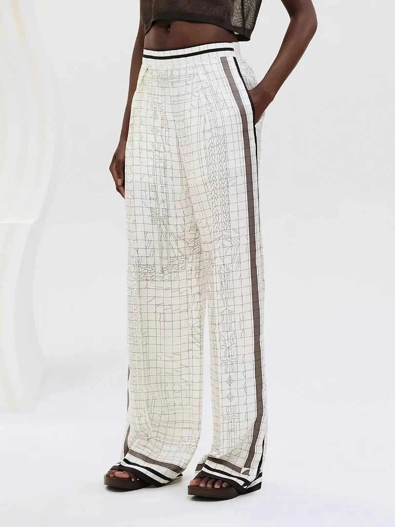 High Waist Straight Leg Silk Pants Spring Summer New Print Plaid Wide Leg Pants Ladies Casual Pants Silk Twill Fabric
High Waist Straight Leg Silk Pants Spring Summer New Print Plaid Wide Leg Pants Ladies Casual Pants Silk Twill Fabric