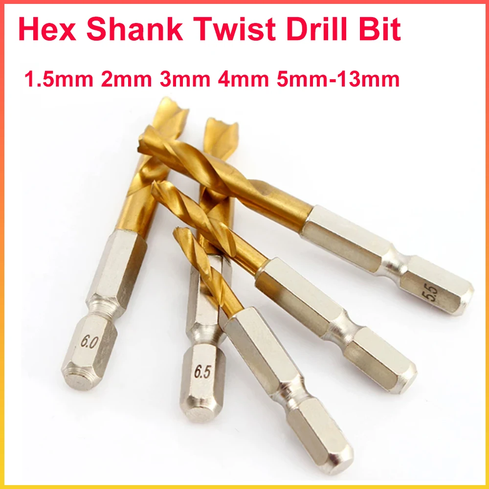 1/4 Inch Hex Shank Twist Drill Bit High Speed Steel Titanium Coated Metric Drill Bits 1.5mm 2mm 3mm 4mm 5mm-13mm
1/4 Inch Hex Shank Twist Drill Bit High Speed Steel Titanium Coated Metric Drill Bits 1.5mm 2mm 3mm 4mm 5mm-13mm