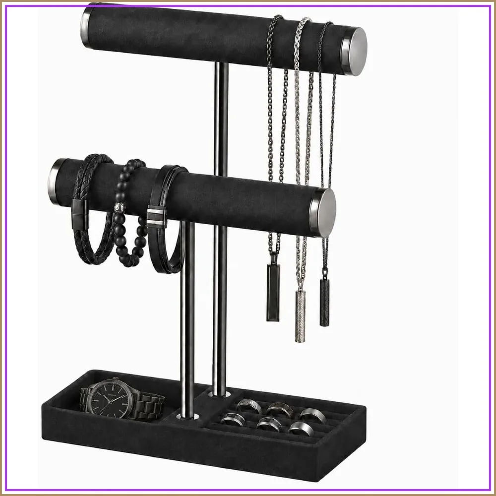 2 Tier Bracelet Holder Display - Detachable T Bar Velvet Jewelry Organizer for Bracelets, Necklaces, Earrings, Rings
2 Tier Bracelet Holder Display - Detachable T Bar Velvet Jewelry Organizer for Bracelets, Necklaces, Earrings, Rings