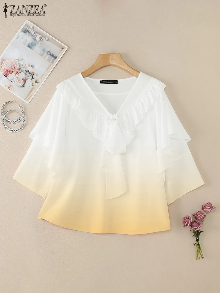 ZANZEA Loose Casual Gradient Color Blouses Elegant Ruffles 3/4 Sleeve 2025 Spring Blusas Mujer Stylish V Neck Bowknot Women Tops
ZANZEA Loose Casual Gradient Color Blouses Elegant Ruffles 3/4 Sleeve 2025 Spring Blusas Mujer Stylish V Neck Bowknot Women Tops