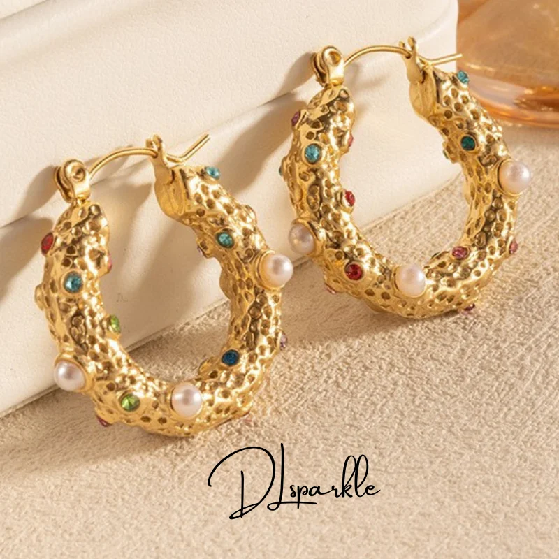 DLsparkle Retro Stainless Steel Gold Plated Round Colour Diamond Pearl Hoop Earring for Women Anti-tarnish Jewelry Daily Wear
DLsparkle Retro Stainless Steel Gold Plated Round Colour Diamond Pearl Hoop Earring for Women Anti-tarnish Jewelry Daily Wear