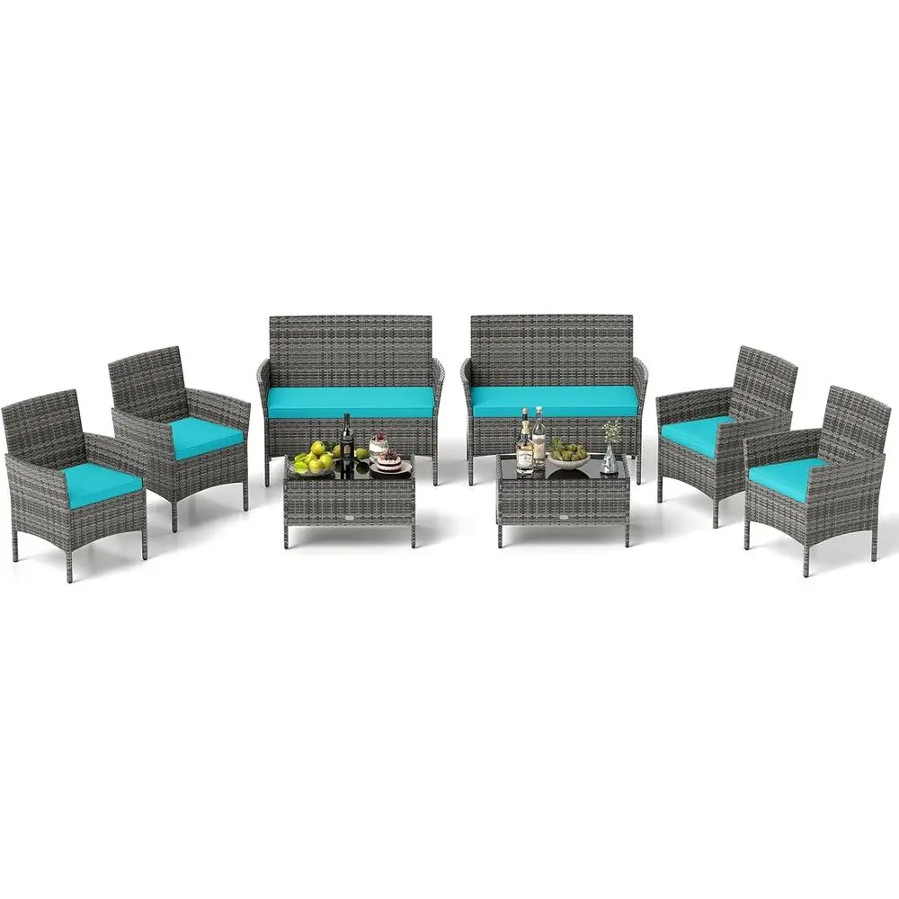 8 Pieces Patio Rattan Contion Set, Outdoor Wicker urniture Set with Cushioned Chair, Loveseat & Tempered Glass Table, Outside Se
8 Pieces Patio Rattan Contion Set, Outdoor Wicker urniture Set with Cushioned Chair, Loveseat & Tempered Glass Table, Outside Se