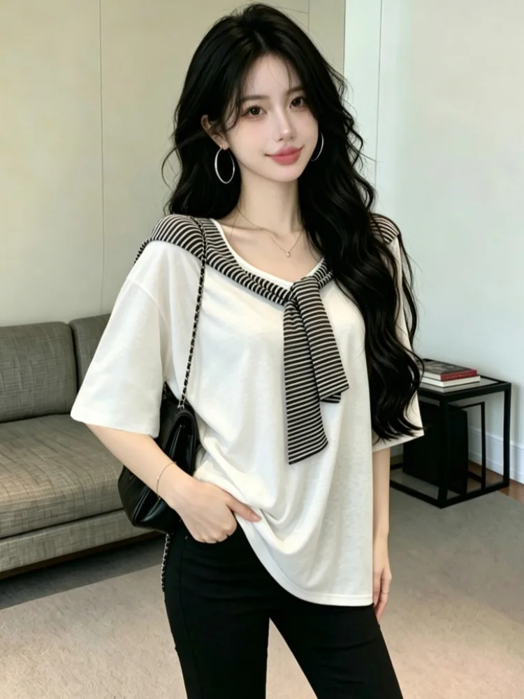 Summer New Cool Feeling Loose Casual Striped Hooded Scarf Drawstring Nine Points Mask Pants Set Women's T-shirt Upper Body
Summer New Cool Feeling Loose Casual Striped Hooded Scarf Drawstring Nine Points Mask Pants Set Women's T-shirt Upper Body