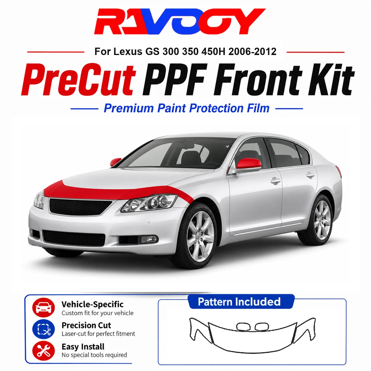 8.5mil TPU Precut PPF Kit For Lexus GS 300 350 450H 2006-2012 - Hood, Fenders & Mirror Set - Self-Healing Clear Bra Film
8.5mil TPU Precut PPF Kit For Lexus GS 300 350 450H 2006-2012 - Hood, Fenders & Mirror Set - Self-Healing Clear Bra Film