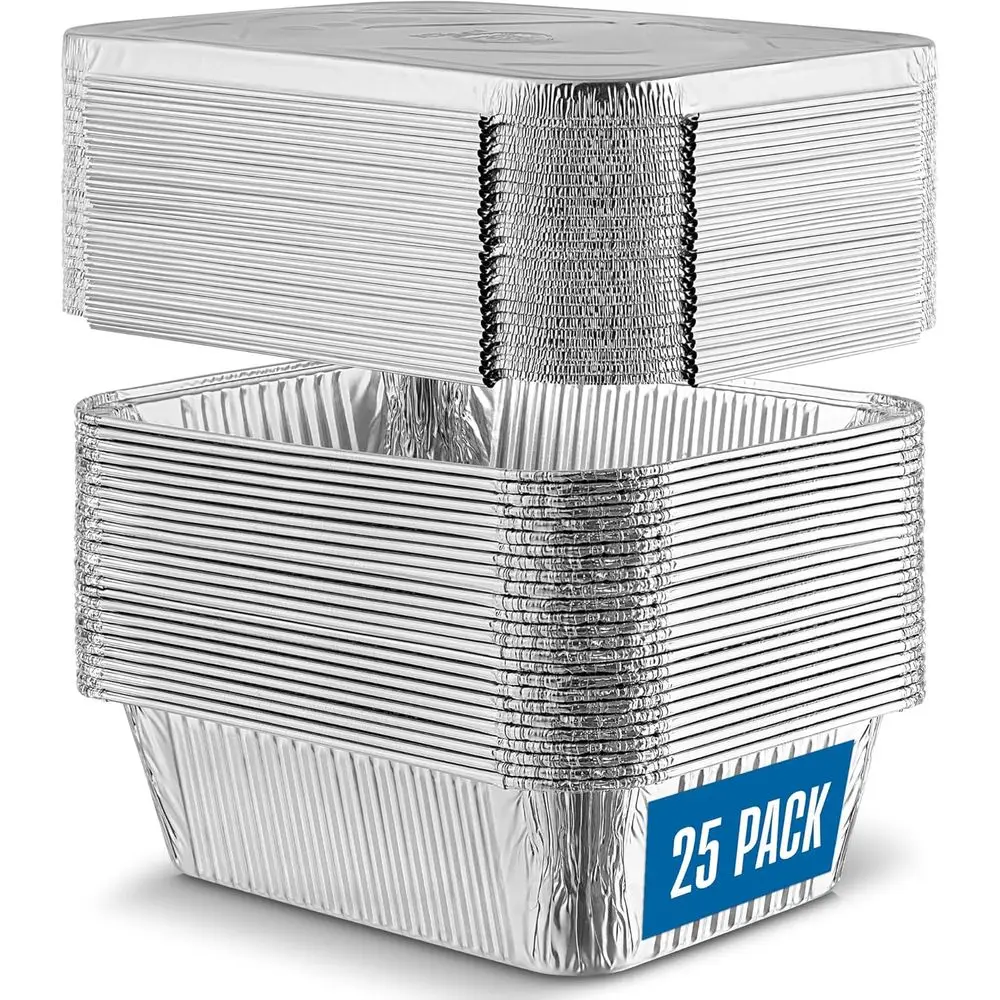 25-Count 8x10 Inch Heavy Duty Aluminum Foil Pans with Lids for Baking and Cooking
25-Count 8x10 Inch Heavy Duty Aluminum Foil Pans with Lids for Baking and Cooking