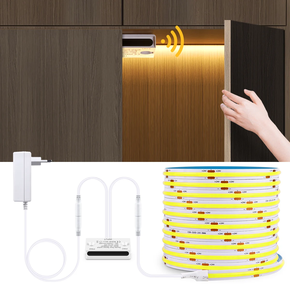 Door Motion Sensor Control LED Under Cabinet Backlight Lights 24V COB LED Strip Wardrobe Showcase Toys Shoe Book Shelf Lighting
Door Motion Sensor Control LED Under Cabinet Backlight Lights 24V COB LED Strip Wardrobe Showcase Toys Shoe Book Shelf Lighting