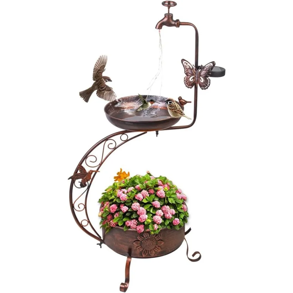 Solar-Powered Metal Bird Bath with Planter and Lights, Antique Copper Design for Garden Decor, 36" Height
Solar-Powered Metal Bird Bath with Planter and Lights, Antique Copper Design for Garden Decor, 36" Height